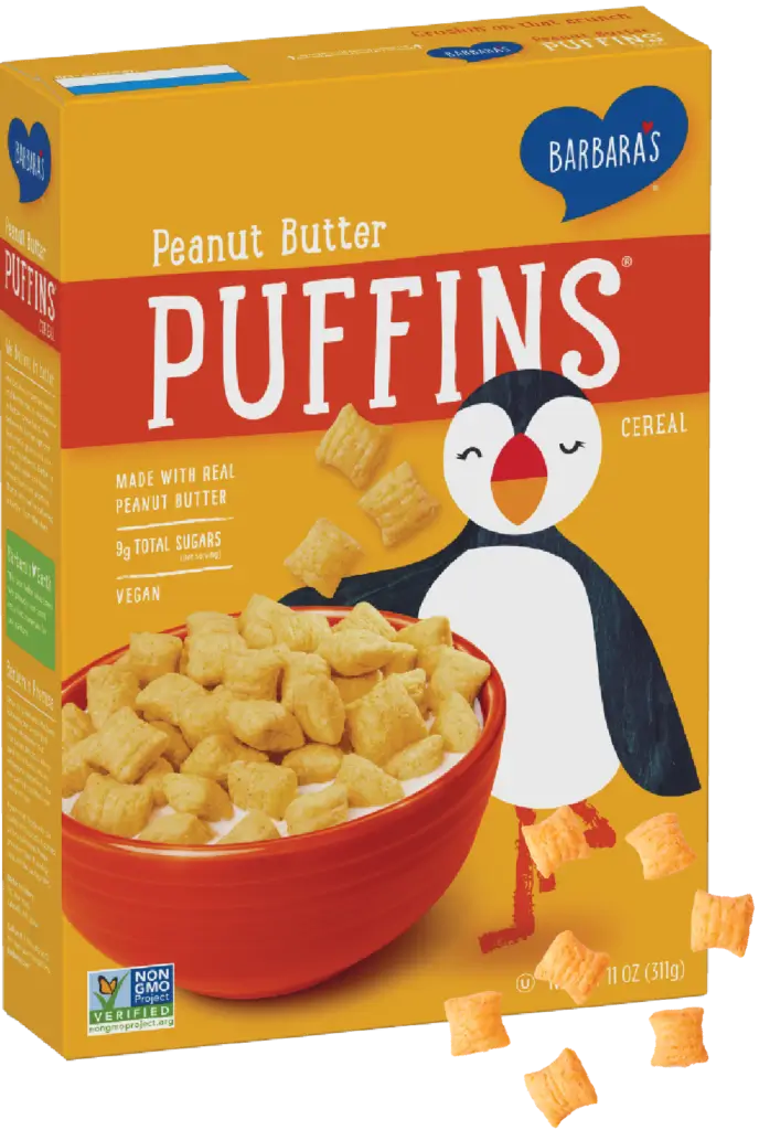 BARBARA’S Peanut Butter Puffins cereal for the vegan cereals article