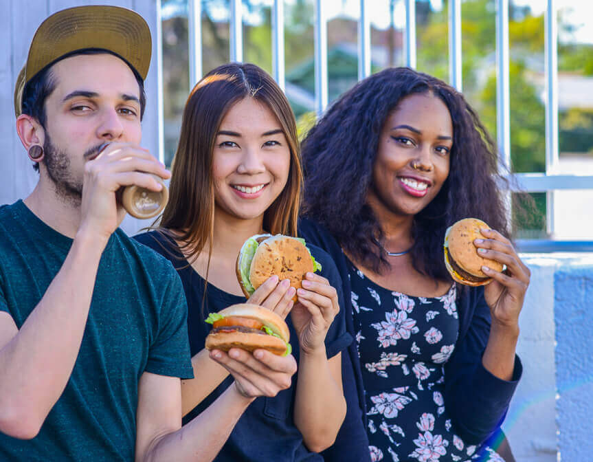 friends eating vegan food