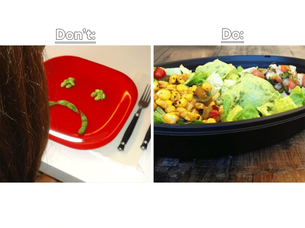 Order exciting and delicious vegan options like the burrito bowl with guacamole and veggies featured in the image.