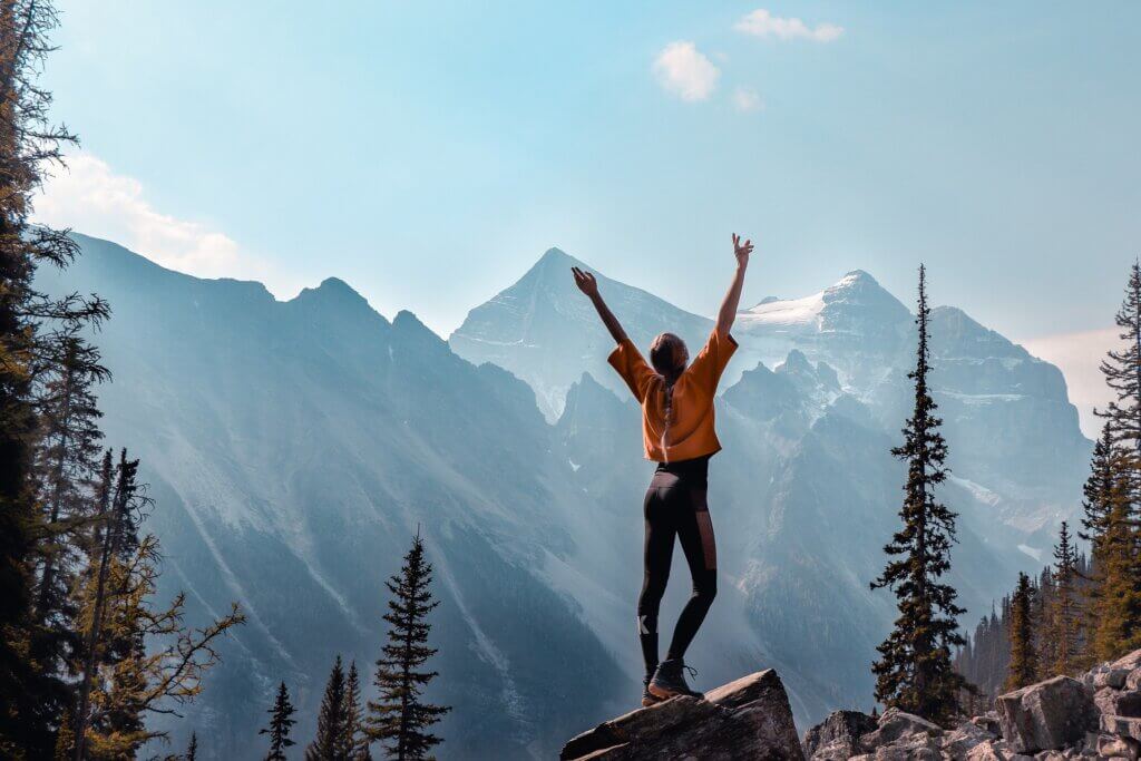 Young woman hiking on a mountain