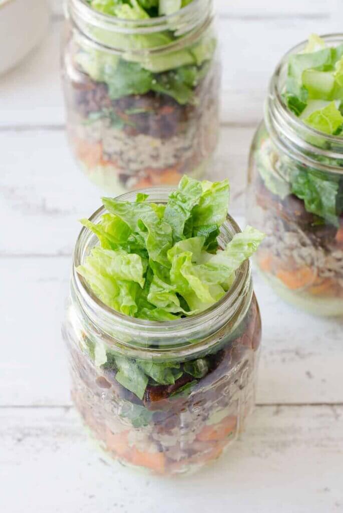 vegan taco salad in a jar