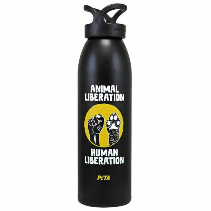 Water bottle with Animal Liberation / Human Liberation message