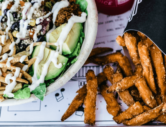 vegan lunch salad fries
