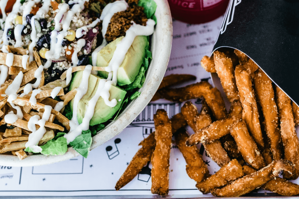 vegan lunch salad fries