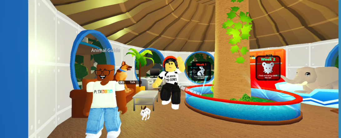 Screenshot of characters in PETA Kids Roblox Game