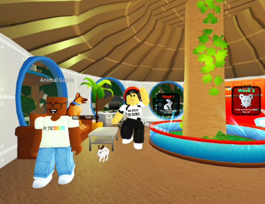 Screenshot of characters in PETA Kids Roblox Game