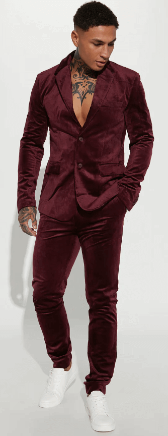 Image from Fashion Nova's website of velvet suit