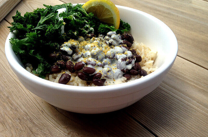 Rice, Bean, and Kale Bowl With Lemon-Dill Tahini