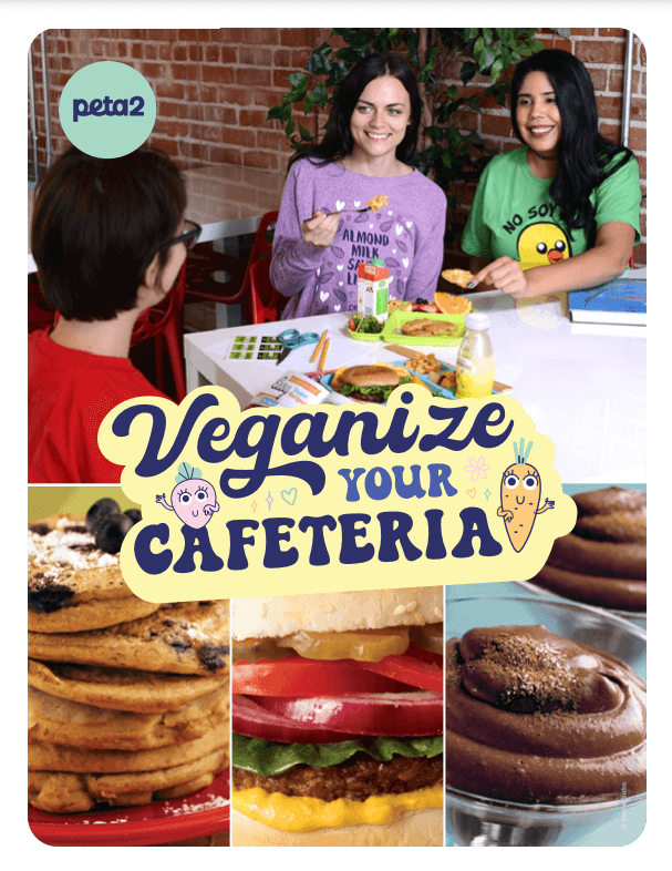 PETA-owned image of peta2 graphic to get vegan options in your cafeteria