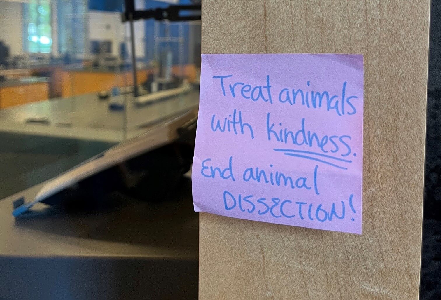 PETA-owned image of a dissection sticky note from Katharine H