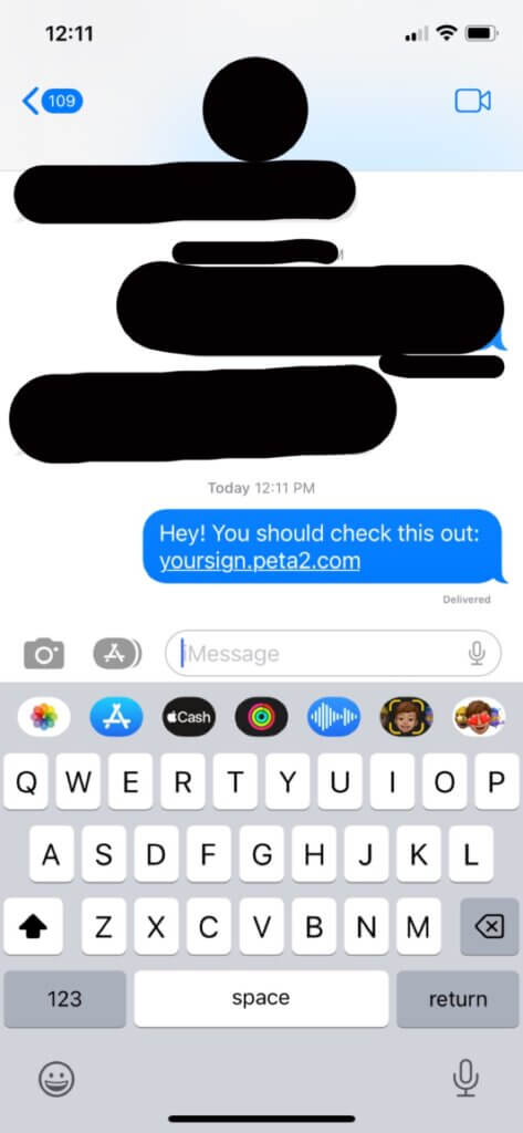 PETA-owned image of the share your sign mission example from Calvin M