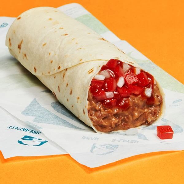 Image from Taco Bell website of a vegan bean burrito