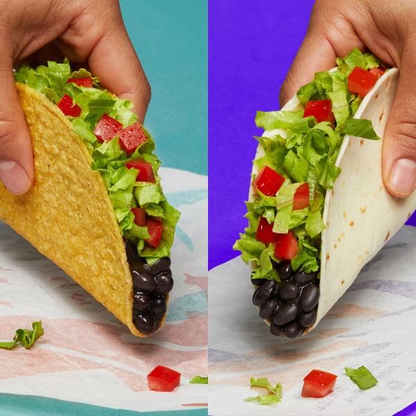 Image from Taco Bell website of vegan tacos