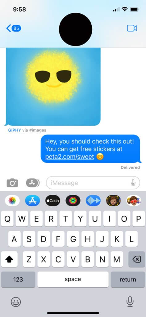 PETA-owned image of the be sweet sticker mission from Calvin M