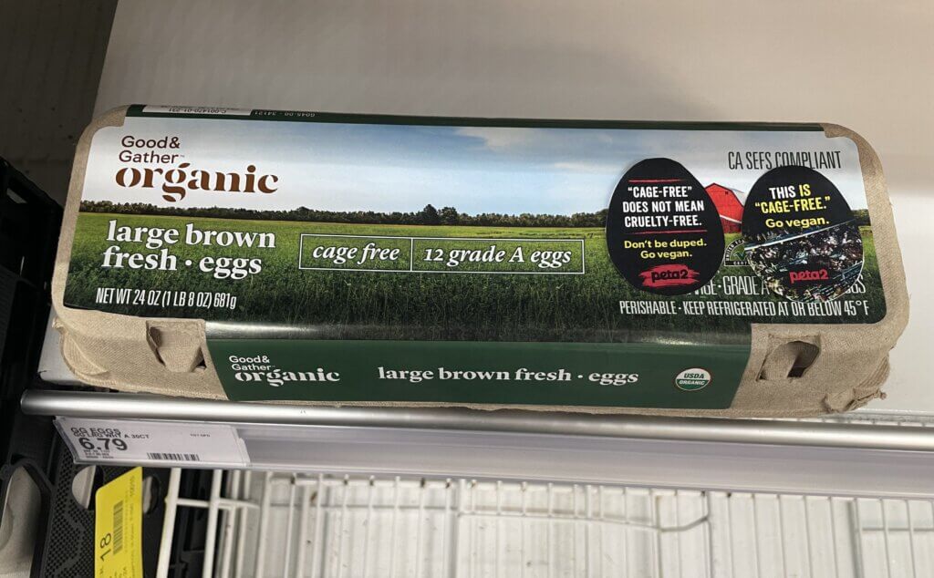 PETA-owned image for the cage-free eggs example from Calvin M