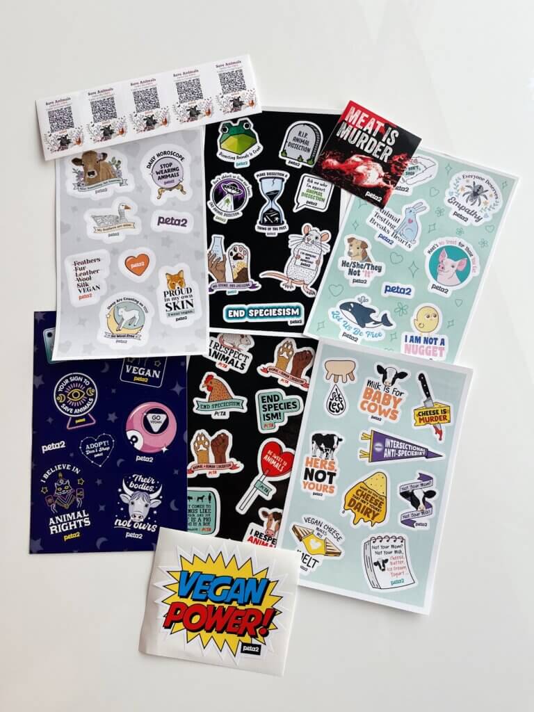 PETA-owned image for the sticker set order form from Bridget D