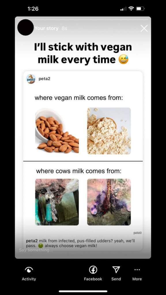 PETA-owned image for the milk contains pus mission