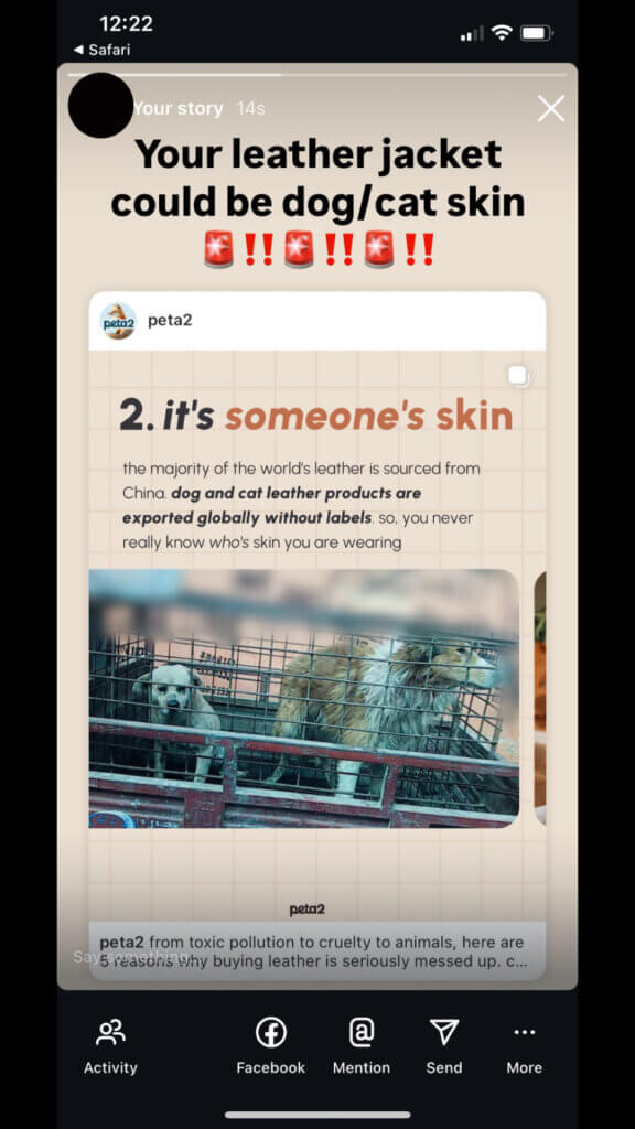 PETA-owned image for the five reasons mission