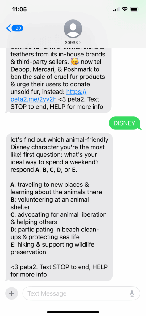 PETA-owned image for the Disney characters quiz mission