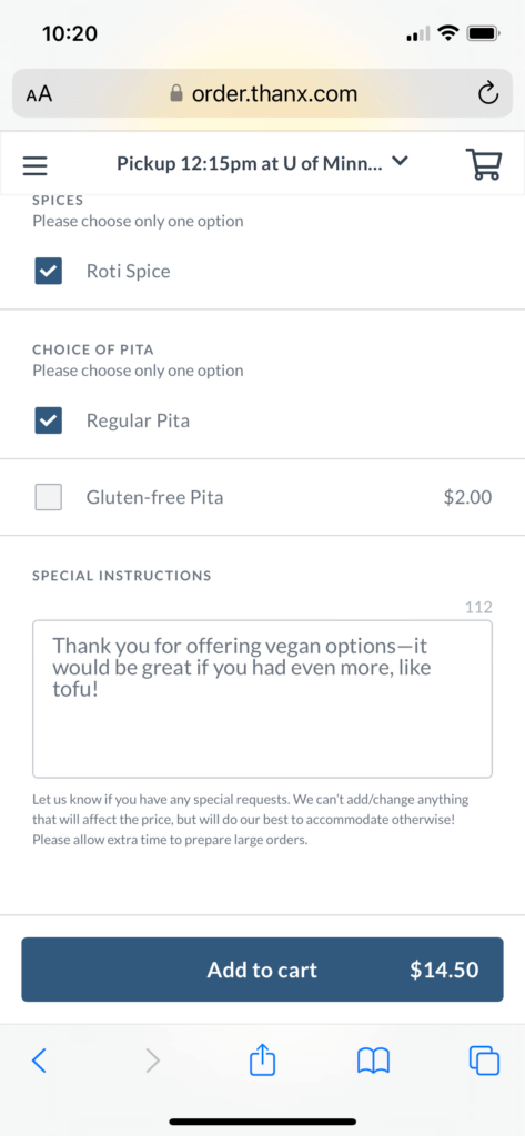 PETA-owned image for the restaurant shoutout mission