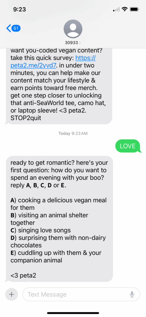 PETA-owned image for the love language quiz mission