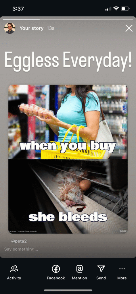 PETA-owned image for the She Bleeds mission