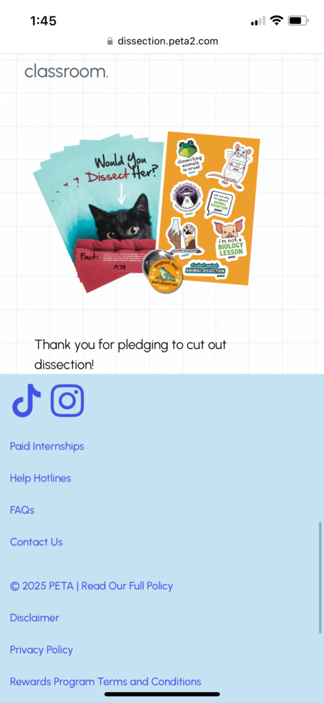 PETA-owned image for the animal dissection pledge mission