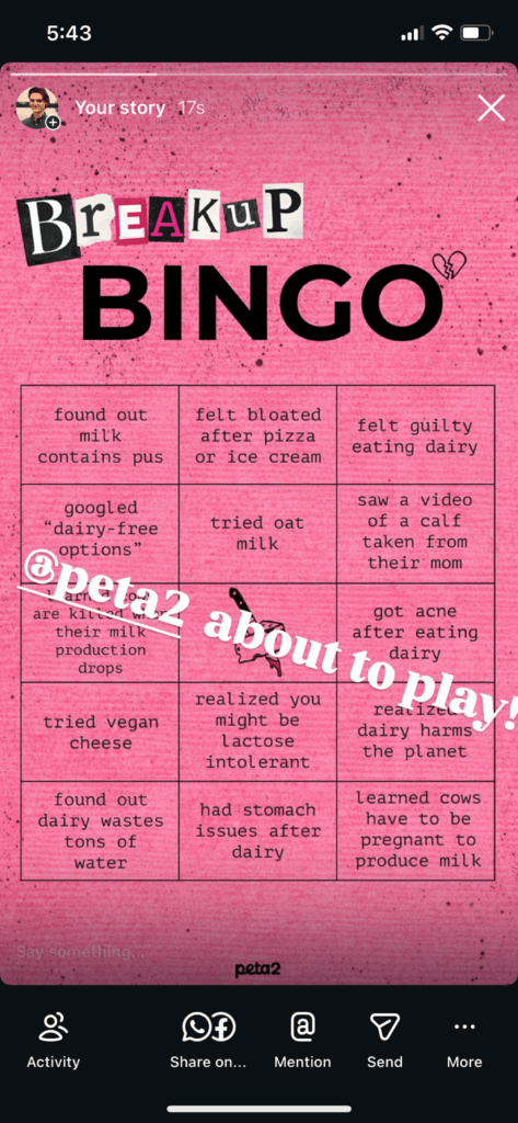 PETA owned image for the breakup bingo mission