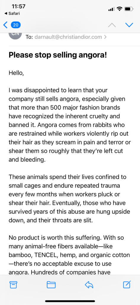 PETA owned image for the Dior Angora mission