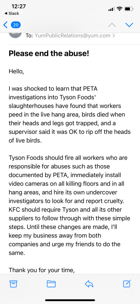 PETA owned image for the Tyson KFC mission