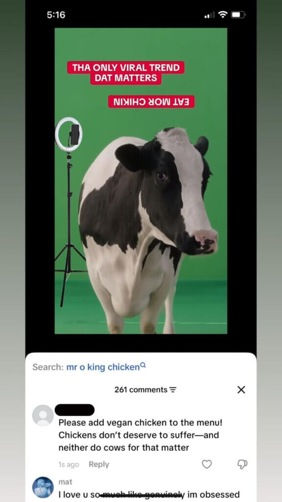 PETA owned image for the Chick-fil-a Vegan Chicken mission