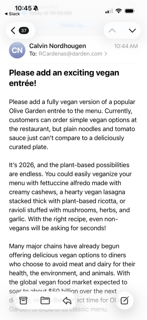 Image for the Olive Garden Vegan mission